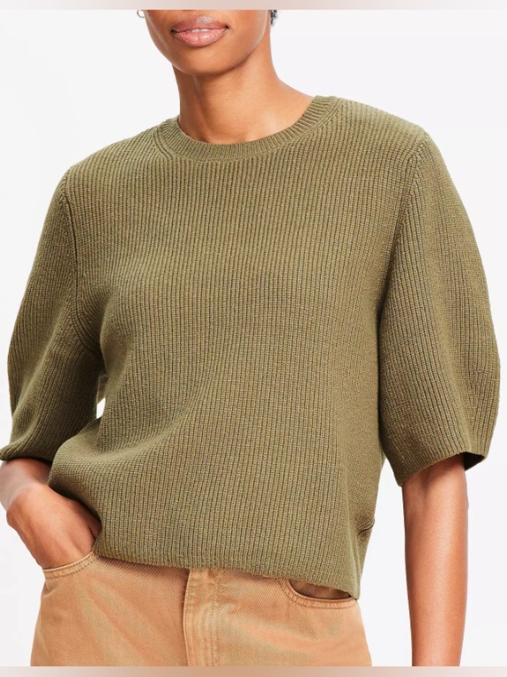 LOFT Sweater Knit Top in Olive, size XL